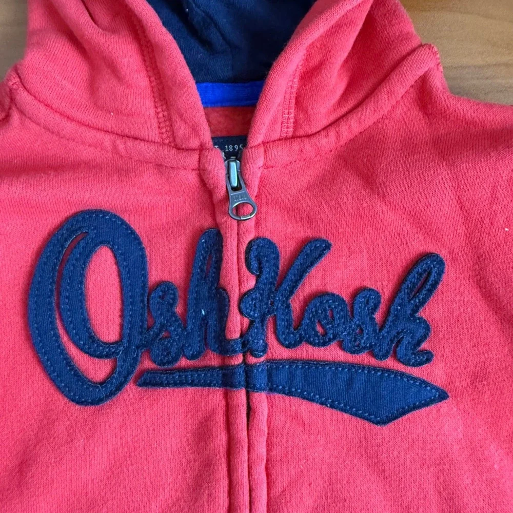 SALE‎ OshKosh Bgosh Full Zip Hoodie Sweatshirt Pockets Red Blue 24M